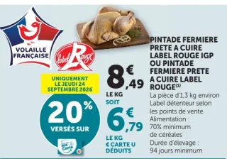 Pintade Fermiére label rouge IGP ou Pintade Fermiere prete a cuire label rouge