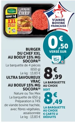 Burger du Chef XXL Socopa au boeuf 15% MG