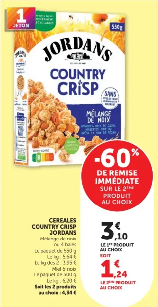 Céréales Country Crisp Jordans Mélange de noix ou 4 baies