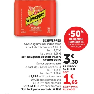 Schweppes Agrumes ou indian tonic / zero