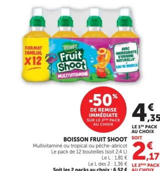 Boisson Fruit Shoot Teisseire Multivitaminé ou tropical ou pêche-abricot