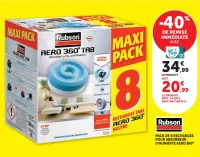 Rubson Aero 360° Tab - Pack de 8 Recharges Neutre pour absorbeur d'humidité