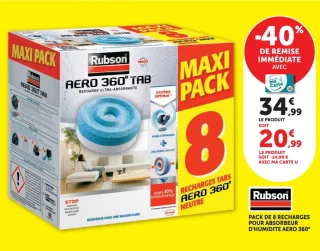 Rubson Aero 360° Tab - Pack de 8 Recharges Neutre pour absorbeur d'humidité