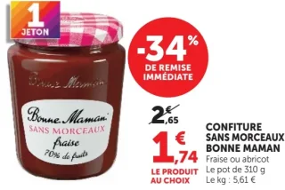 Confiture sans morceaux Bonne Maman Fraise ou abricot