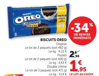 Biscuits Oreo Original ou Pocket ou Double crème
