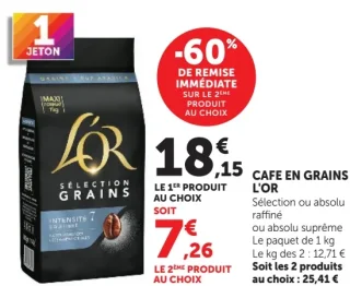 Café en grains L'Or Sélection ou absolu raffiné ou absolu suprême