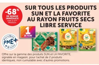 Produits Sun et La Favorite au rayon fruits secs libre service