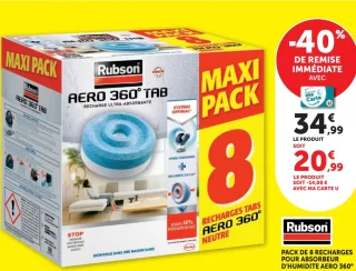 Rubson Aero 360° Pack de 8 Recharges Neutre pour absorbeur d'humidité