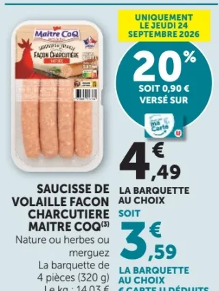 Saucisse de volaille façon charcutière Maître Coq