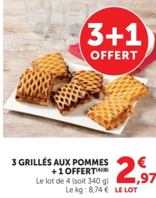 3 GRILLÉS AUX POMMES + 1 OFFERT