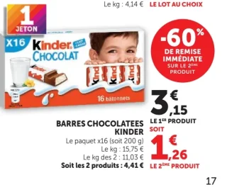 Barres chocolatees Kinder