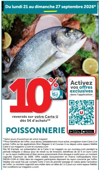 Offre Poissonnerie - 10% reversés sur votre Carte U