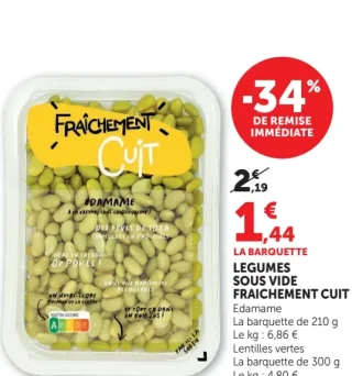 Légumes sous vide Fraîchement Cuit (Edamame ou Lentilles)