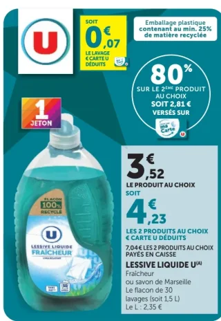 Lessive liquide U Fraîcheur ou savon de Marseille