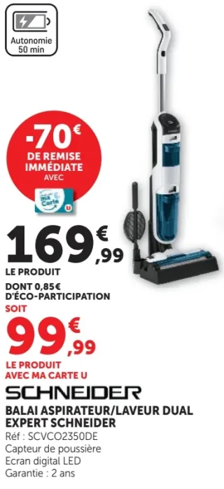 Balai aspirateur/laveur dual expert Schneider