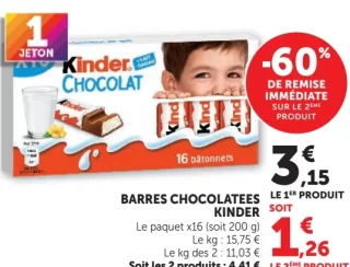 Barres chocolatées Kinder Chocolat