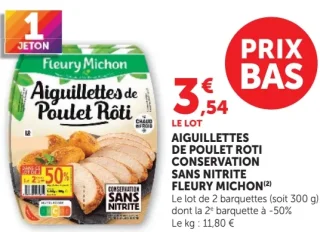 Aiguillettes de poulet rôti conservation sans nitrite Fleury Michon