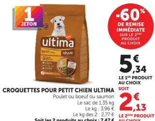 Croquettes pour petit chien Ultima Poulet ou boeuf ou saumon