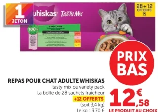 Repas pour chat adulte Whiskas tasty mix ou variety pack