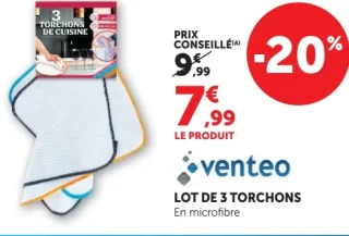 LOT DE 3 TORCHONS En microfibre Venteo