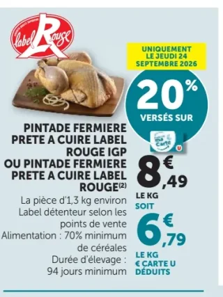 Pintade fermière prête à cuire Label Rouge IGP