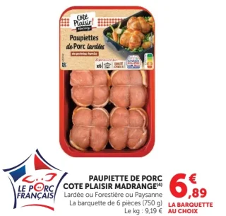 Paupiette de porc Cote Plaisir Madrange (Lardée ou Forestière ou Paysanne)
