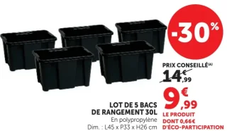 Lot de 5 bacs de rangement 30L