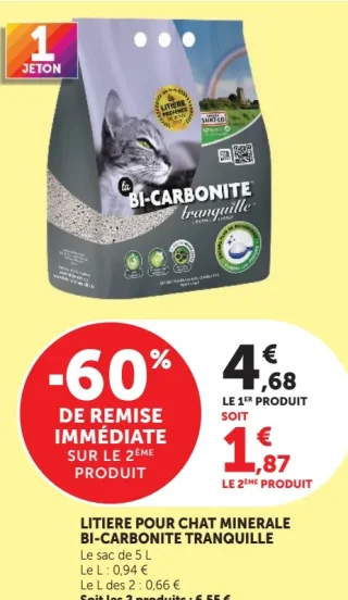 Litiere pour chat minerale Bi-carbonite Tranquille