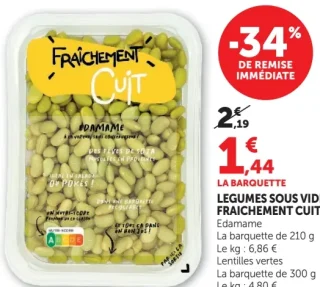 Légumes sous vide fraîchement cuit Edamame ou Lentilles vertes