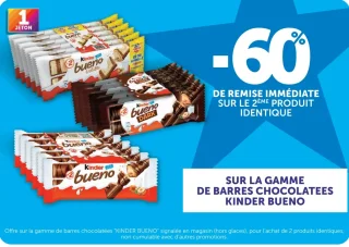 -60% sur la gamme de barres chocolatées Kinder Bueno