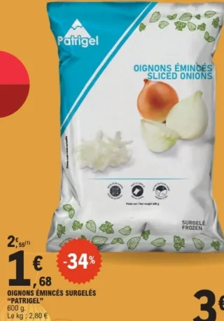 OIGNONS ÉMINCÉS SURGELÉS "PATRIGEL"