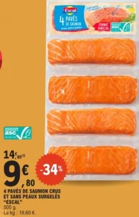 4 PAVÉS DE SAUMON CRUS ET SANS PEAUX SURGELÉS "ESCAL"