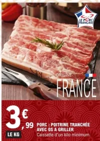 Porc : Poitrine tranchée avec os à griller