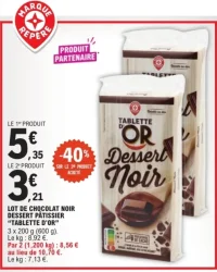 Lot de chocolat noir dessert pâtissier "Tablette d'Or"