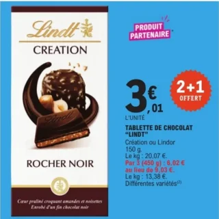 Tablette de chocolat "Lindt" Création ou Lindor
