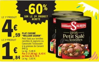 PLAT CUISINÉ "WILLIAM SAURIN" Petit Salé aux lentilles