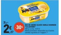 Bac de crème glacée vanille Bourbon La Laitière 490g