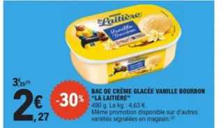 Bac de crème glacée vanille Bourbon La Laitière 490g