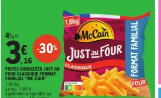 Frites surgelées just au four classique format familial McCain 1,6 kg