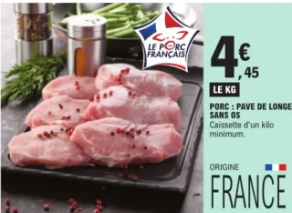 Porc : Pavé de longe sans os Caissette d'un kilo minimum