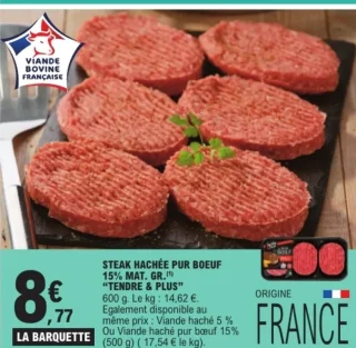 Steak haché pur boeuf 15% mat. gr. Tendre & Plus