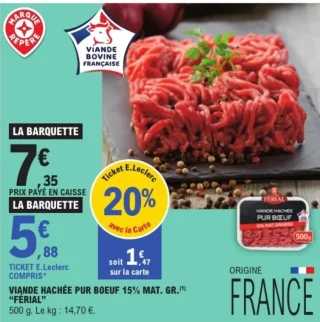 Viande hachée pur boeuf 15% mat. gr. Férial