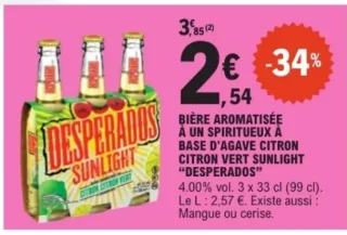 Bière aromatisée à un spiritueux à base d'agave citron citron vert Sunlight "Desperados"