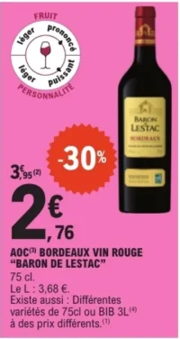 AOC Bordeaux Vin Rouge "Baron de Lestac"