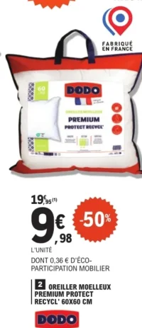 Oreiller moelleux Premium Protect Recycl' Dodo 60X60 CM