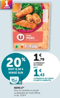 Nems U (Porc ou crevettes ou poulet)