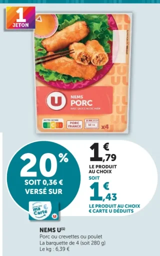 Nems U (Porc ou crevettes ou poulet)