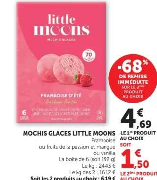 Mochis glacés Little Moons framboise, fruits de la passion et mangue ou vanille