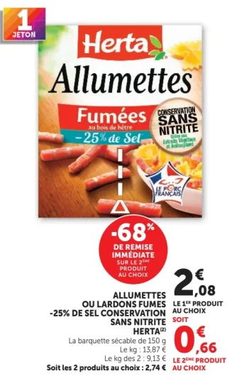 Allumettes ou lardons fumés Herta