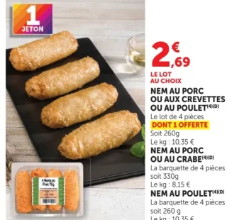 Nems au porc, crevettes, poulet ou crabe